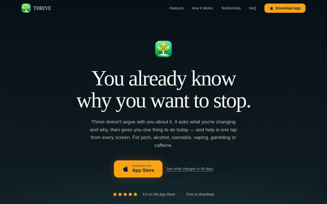 Preview of ThriveRecovery — thriverecoveryapp.com (static site, GitHub Pages)