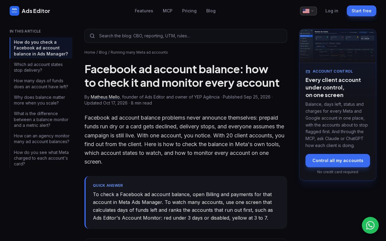 Preview of Meta Ads Balance Alert