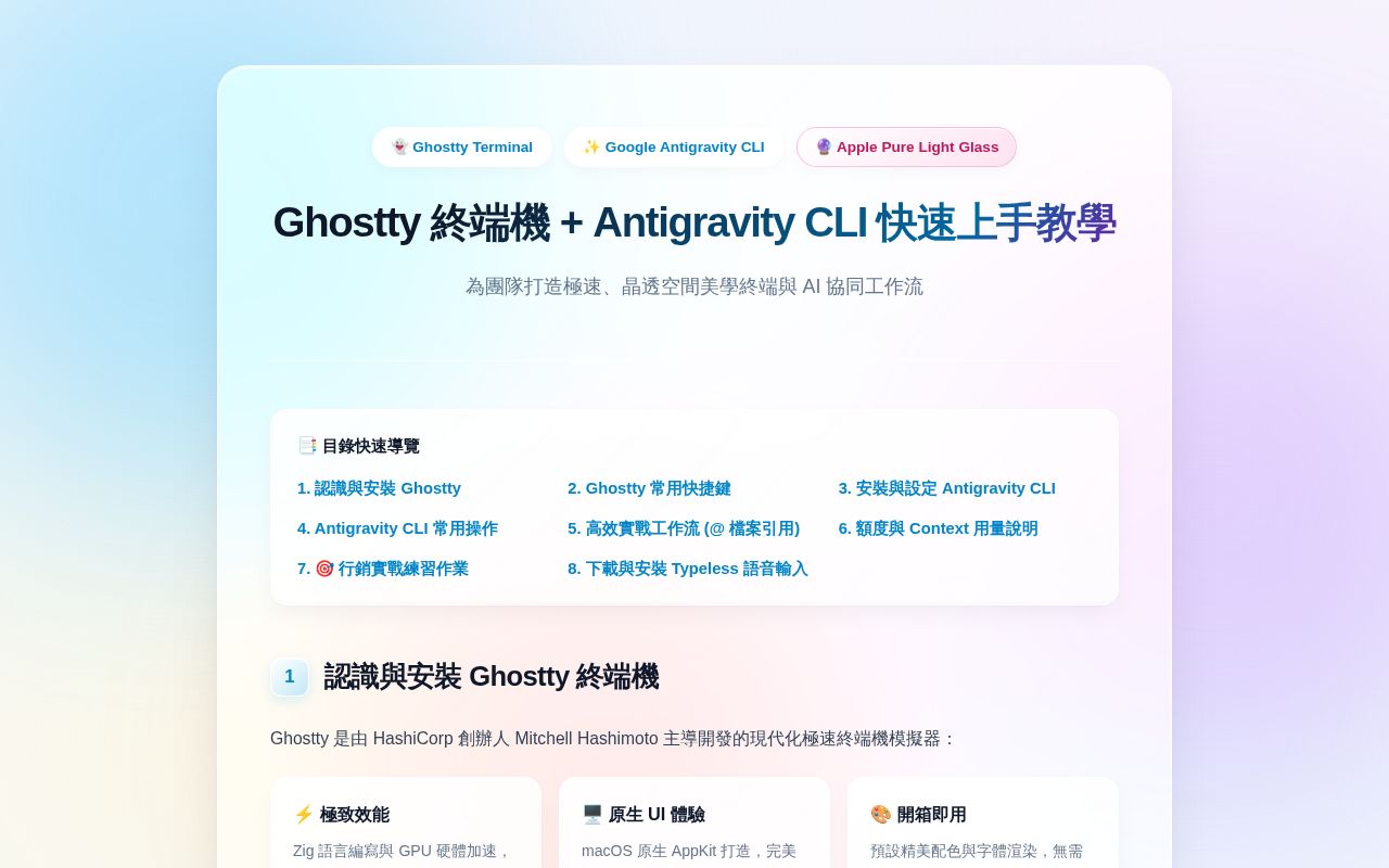 Preview of Ghostty 終端機 + Antigravity CLI 快速上手教學