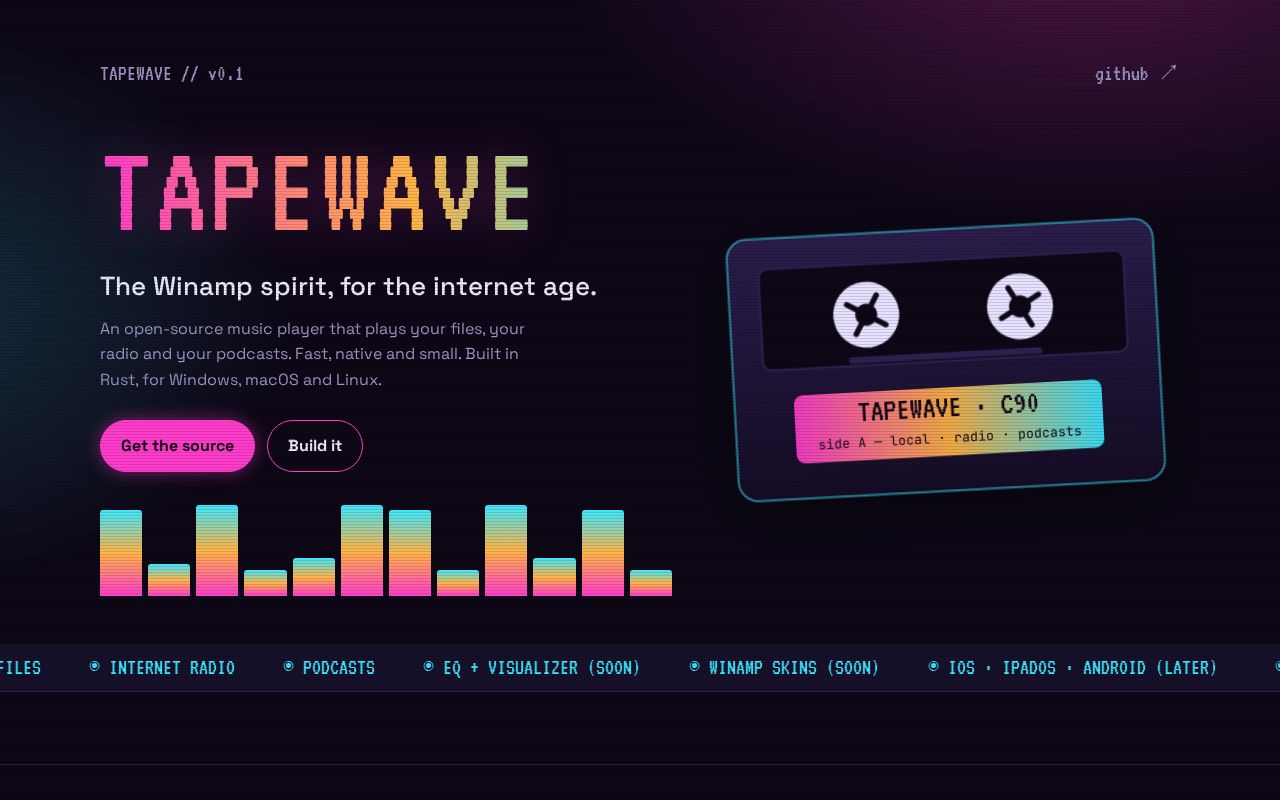 Preview of Tapewave: a Winamp-style player for the internet age