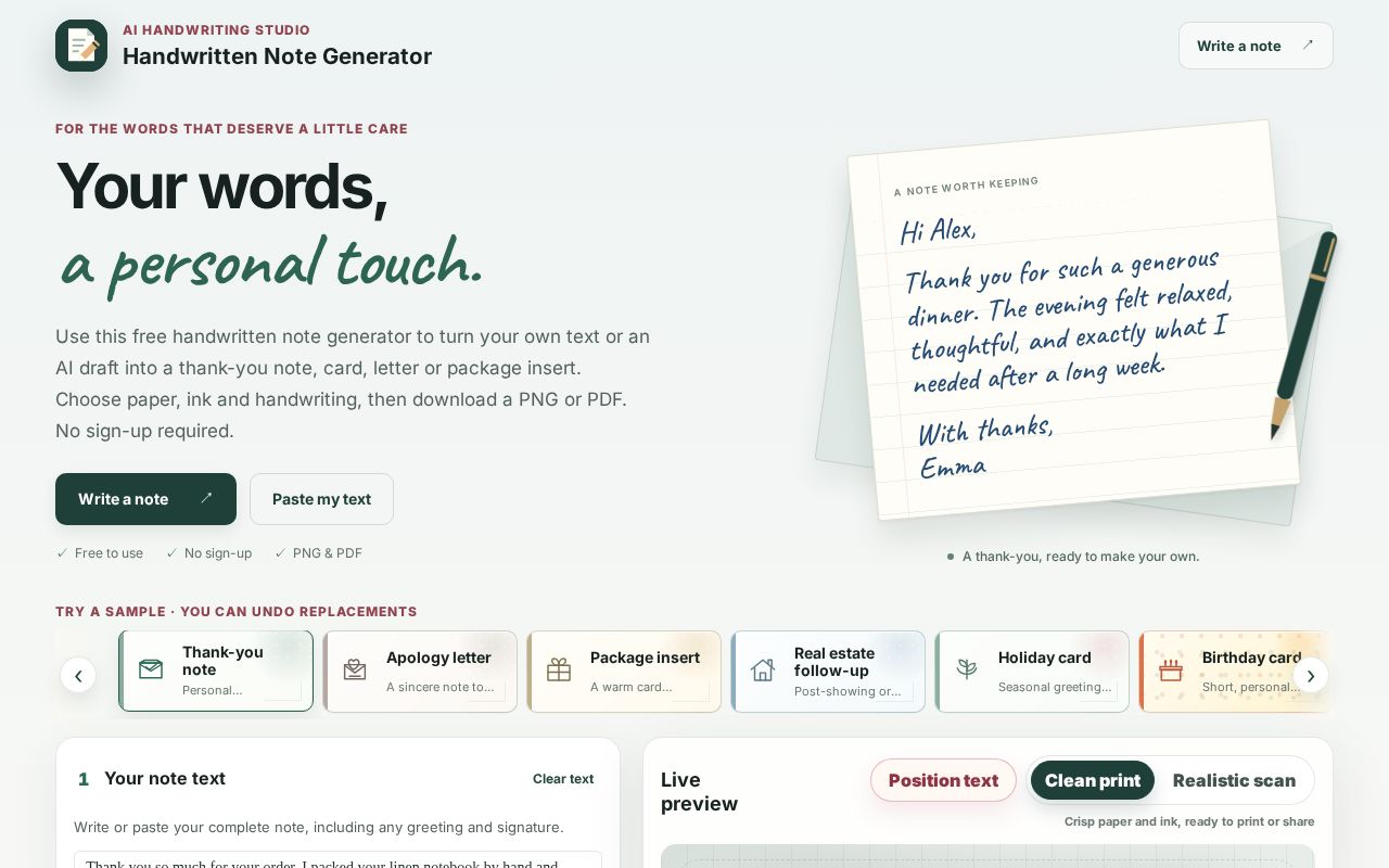 Preview of Handwritten Note Generator