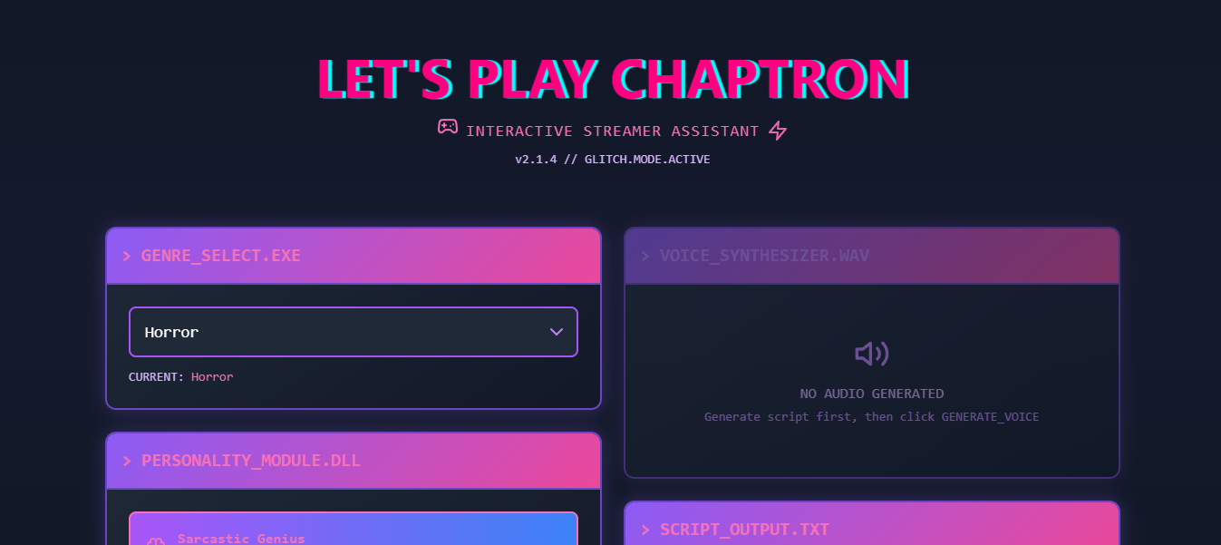 Preview of Chaptron — Let’s Play AI Character Generator