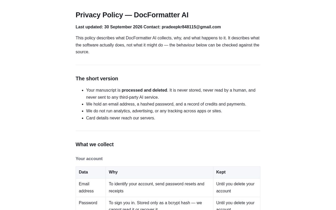 Preview of Docformatter Privacy
