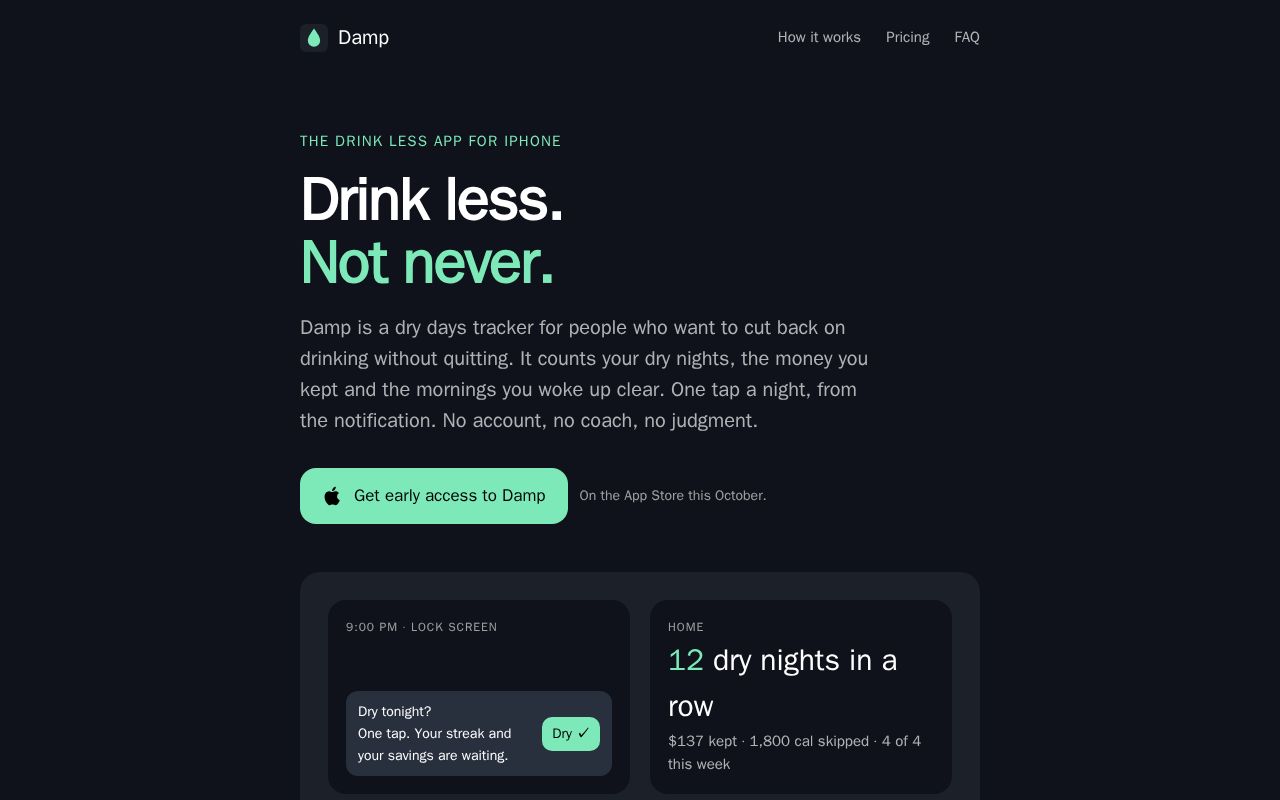 Preview of Damp: Drink Less App & Dry Days Tracker for iPhone