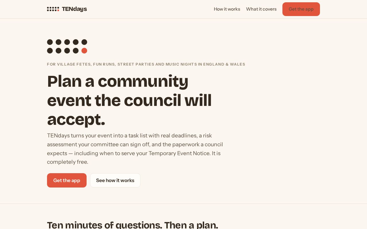 Preview of tendays.app — the TENdays website