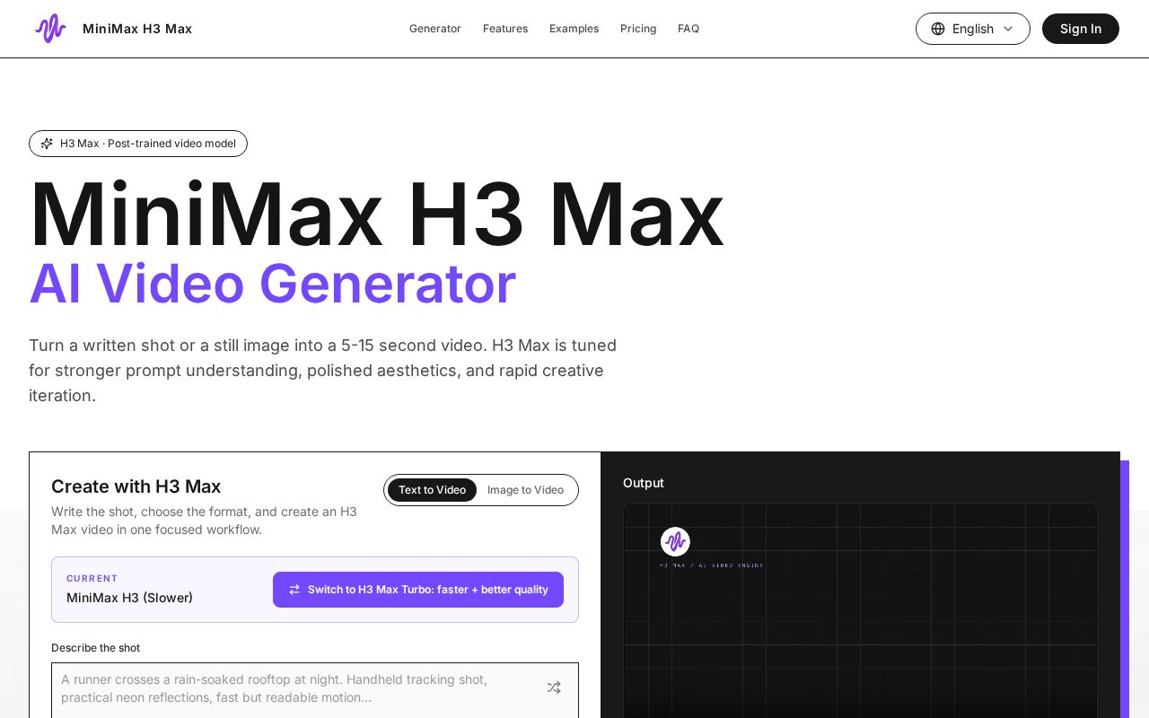 Preview of MiniMax H3 Max AI Video Generator