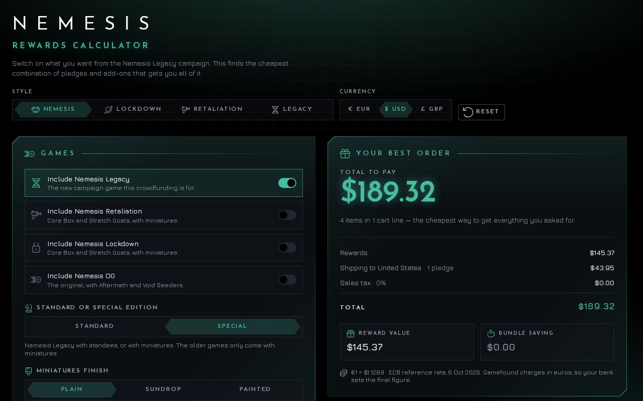 Preview of Nemesis Rewards Calculator