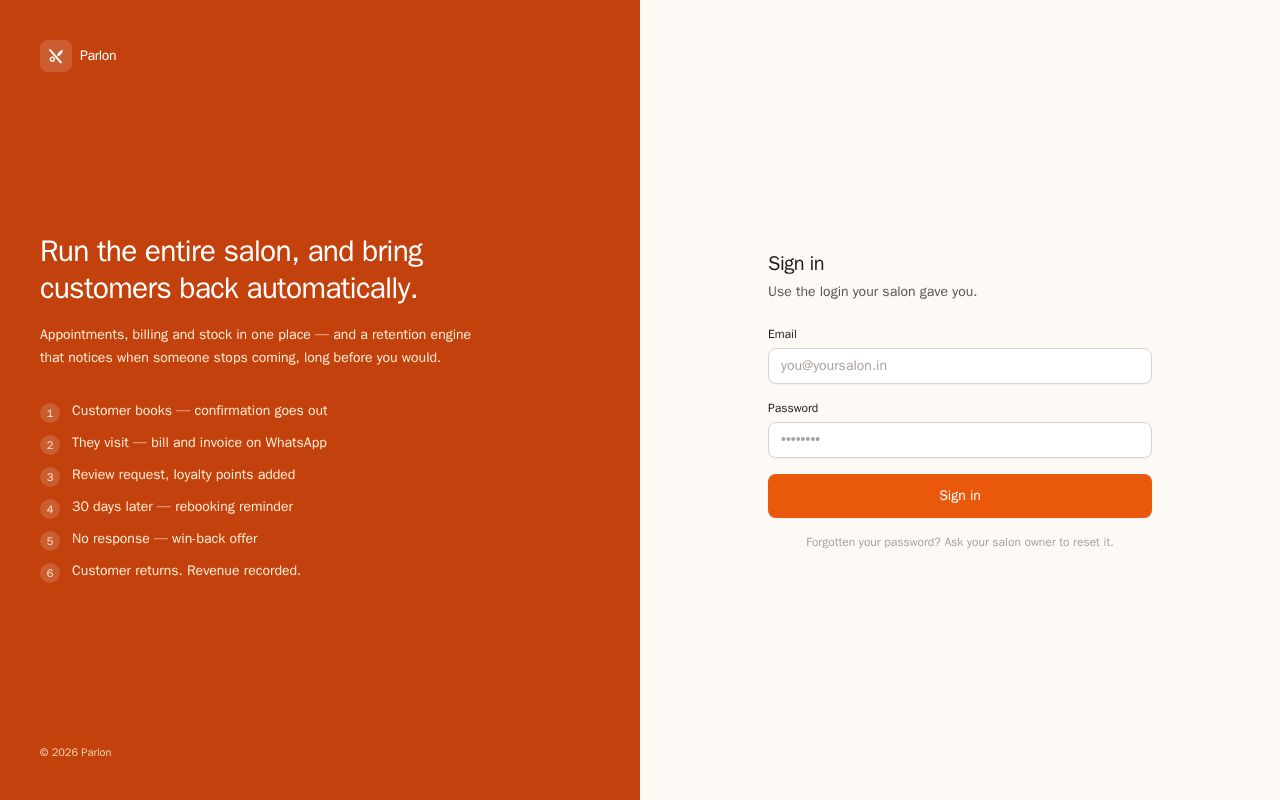 Preview of Salon Frontend