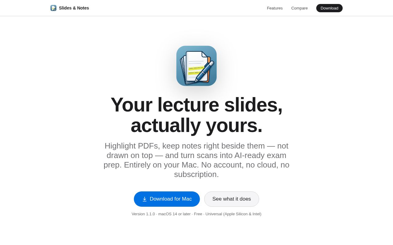 Preview of Slides & Notes — offline macOS app for studying PDFs