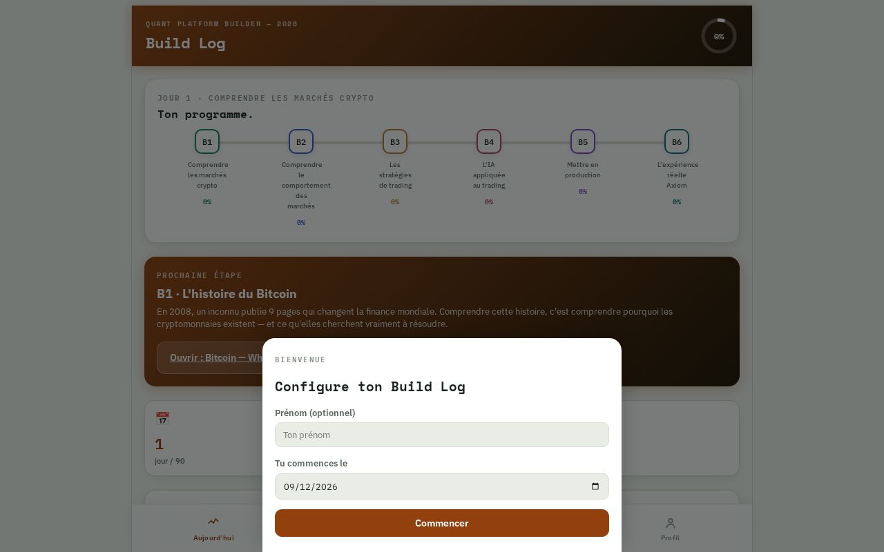 Preview of Web3 Settlers — tracker de progression pour le cours de trading algorithmique crypto
