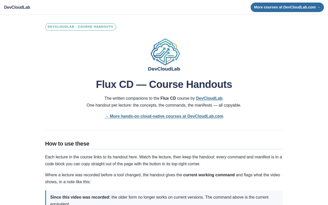 Preview of Devcloudlab Fluxcd Handouts