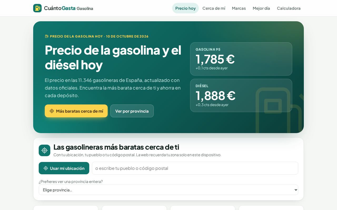 Preview of Precio de la gasolina y el diésel hoy 10 oct: gasolineras más baratas