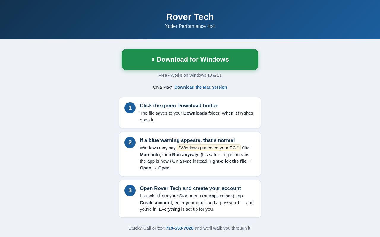 Preview of Public installer downloads for Rover Tech