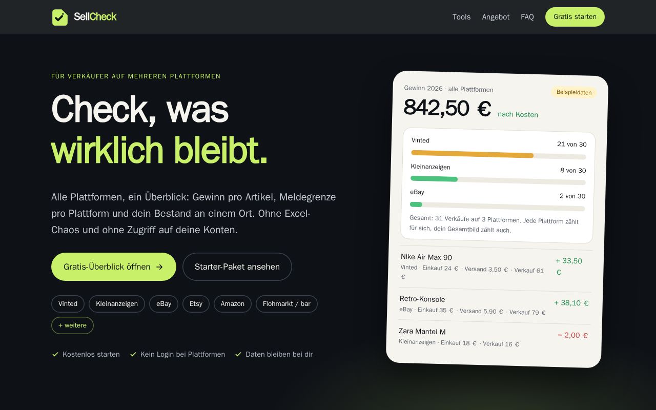 Preview of Sellcheck Site