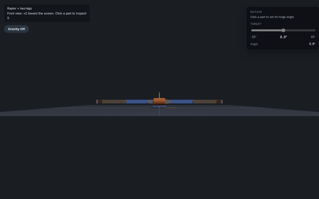 Preview of Three.js + Rapier two-leg walker physics experiment