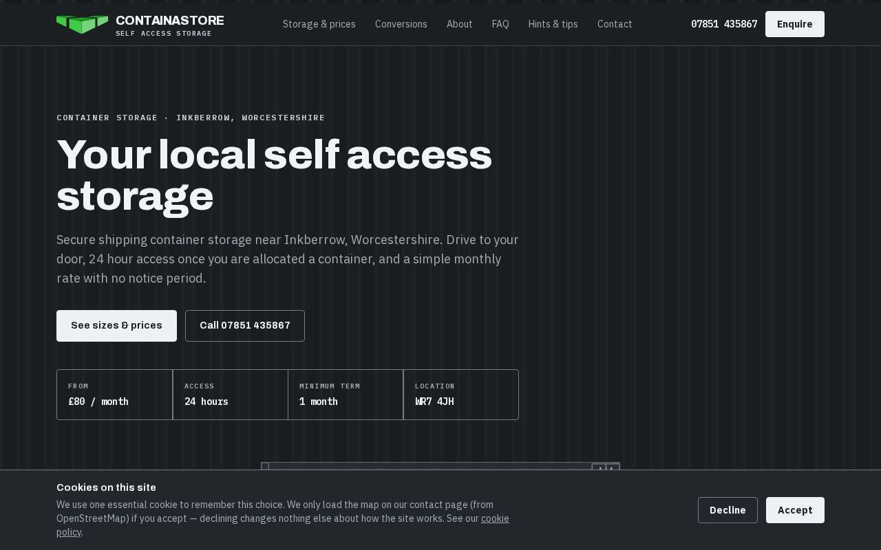 Preview of Containastore Self Access Storage — container storage website (Next.js)