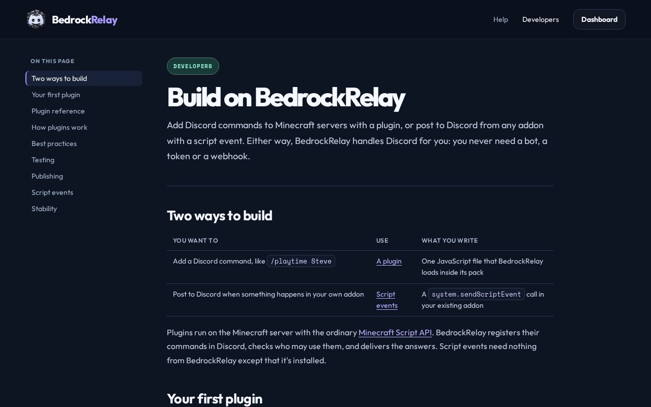 Preview of Developer guide: Discord plugins for Minecraft Bedrock