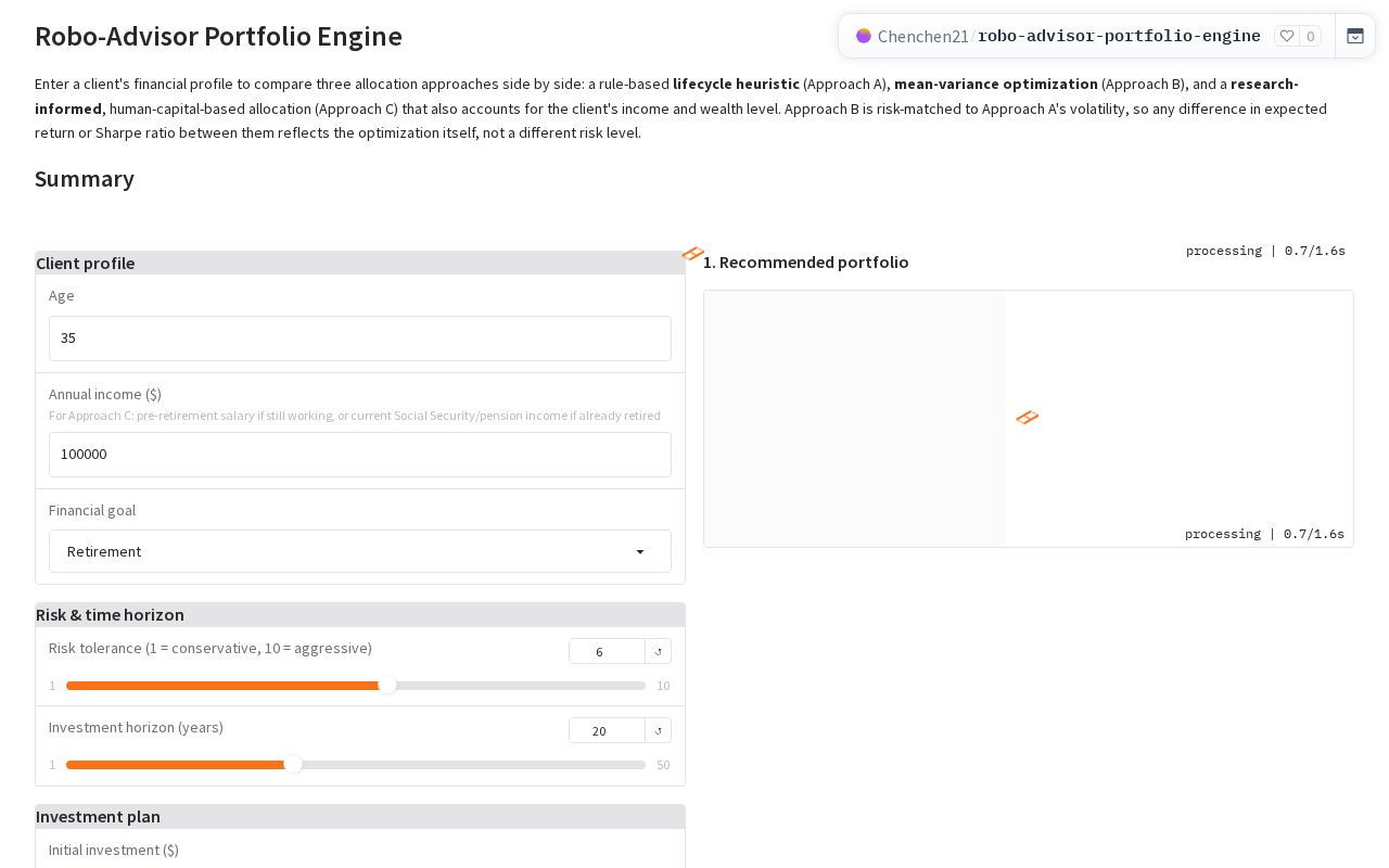 Preview of Robo Advisor Portfolio Engine