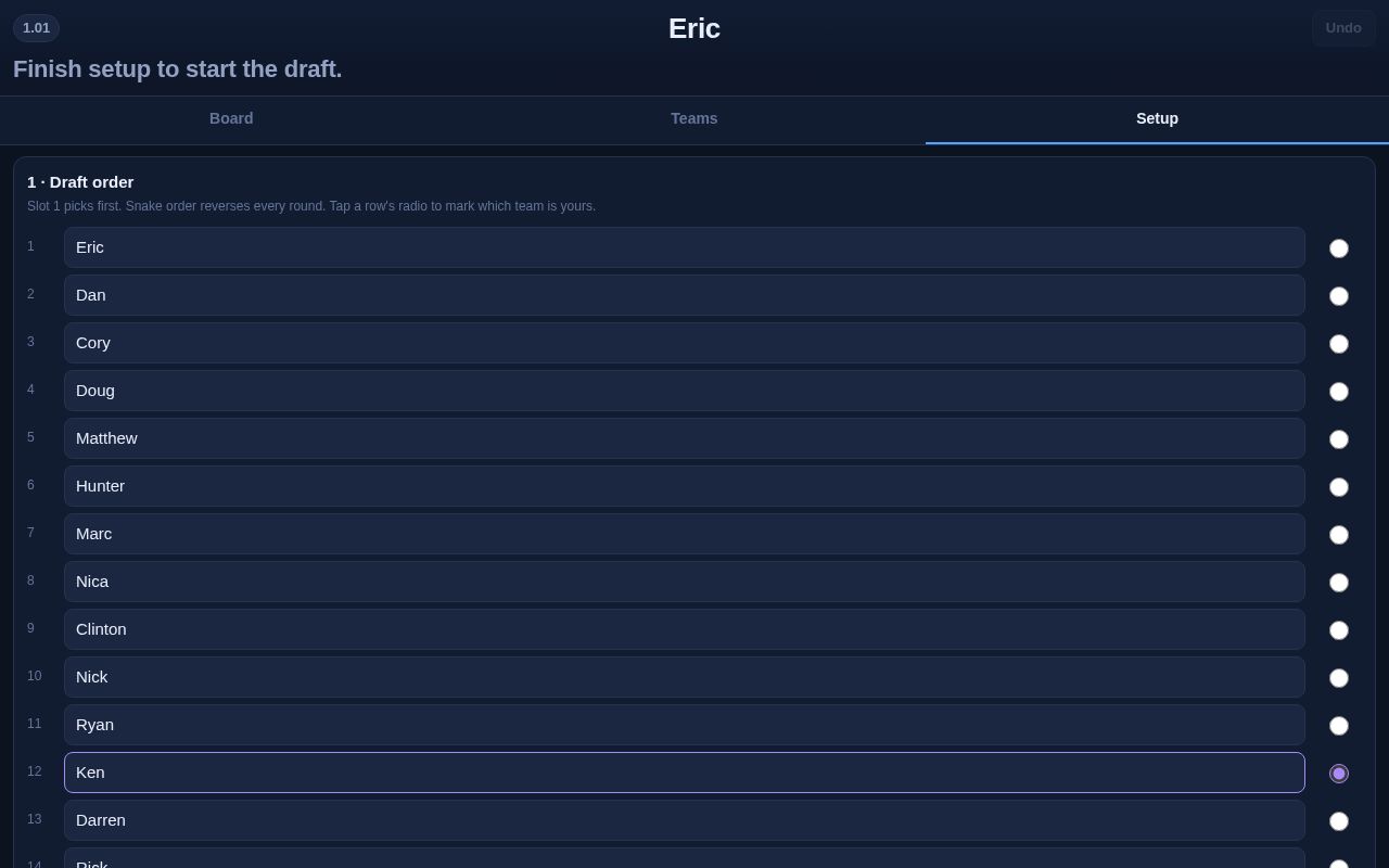 Preview of live draft day tool
