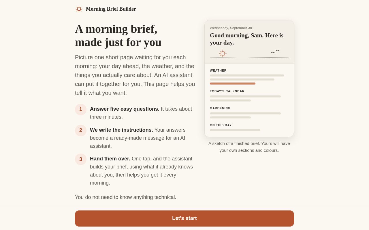 Preview of Morning Brief Builder