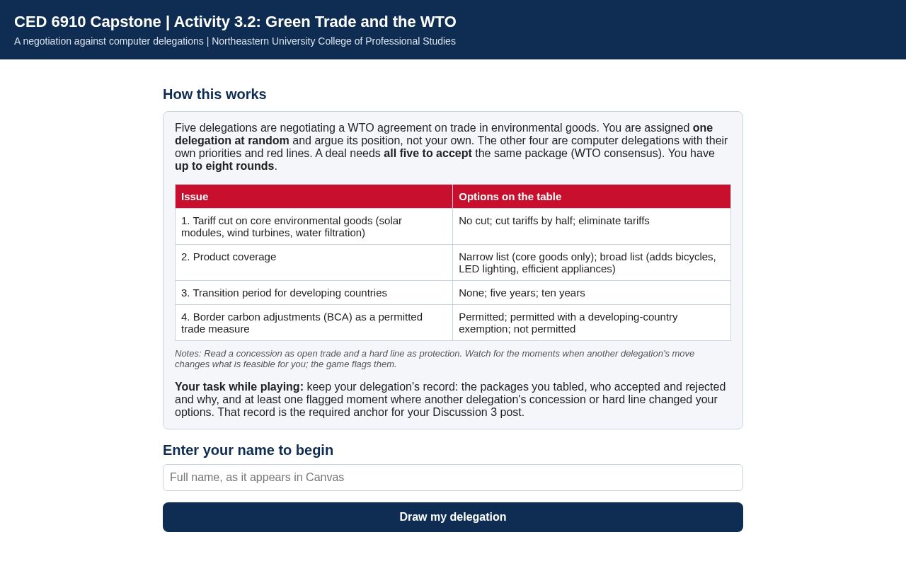 Preview of CED 6910 Green Trade Negotiation