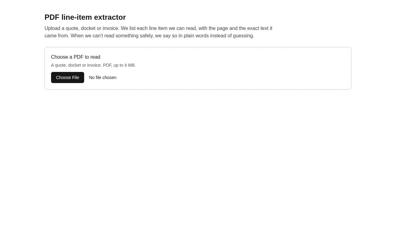 Preview of Pdf Line Item Extractor
