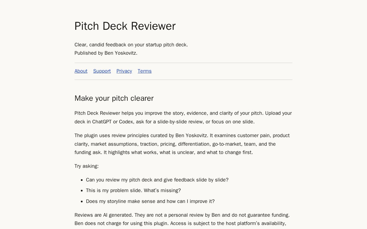 Preview of Pitch Deck Reviewer