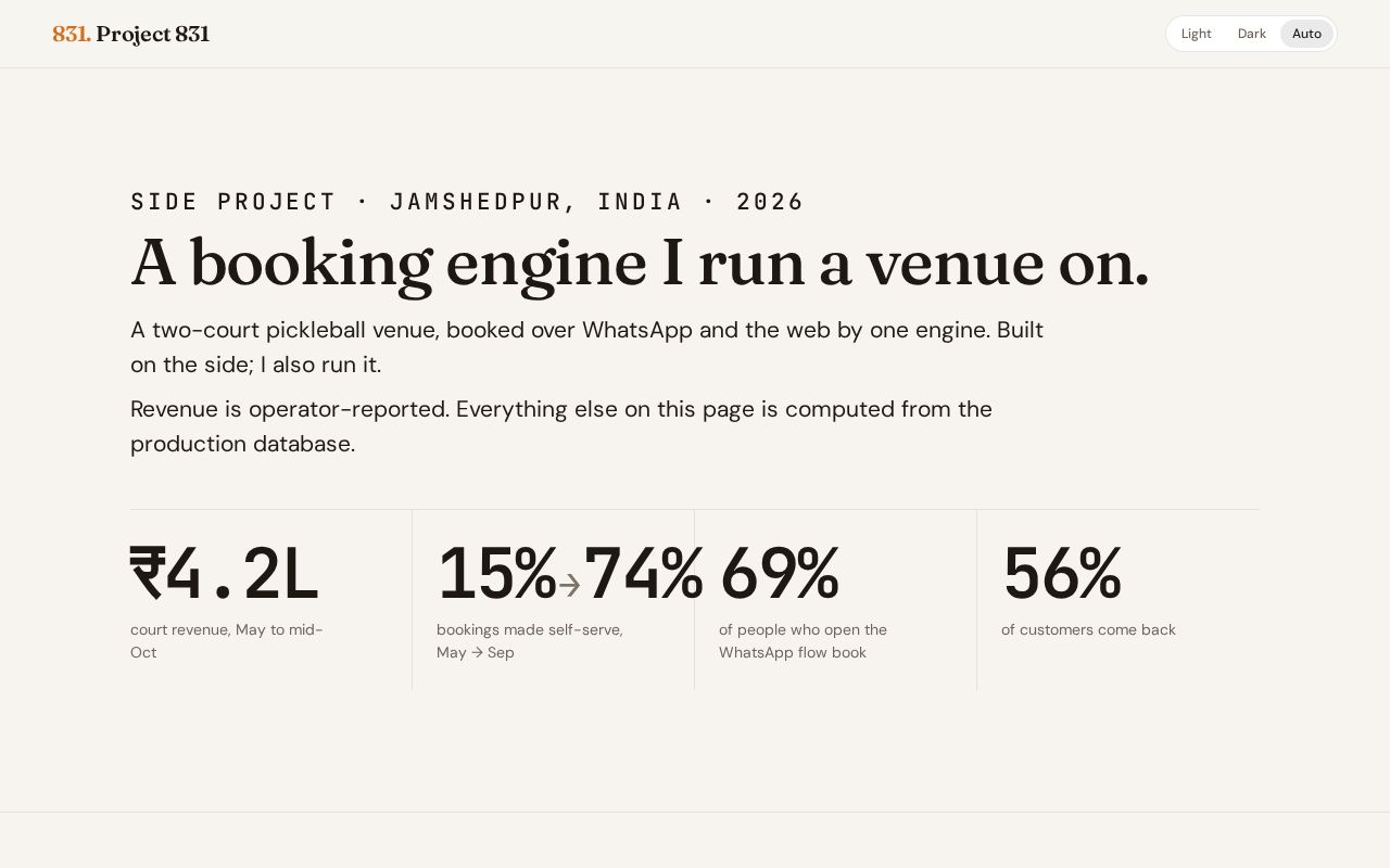 Preview of Project 831, a booking engine