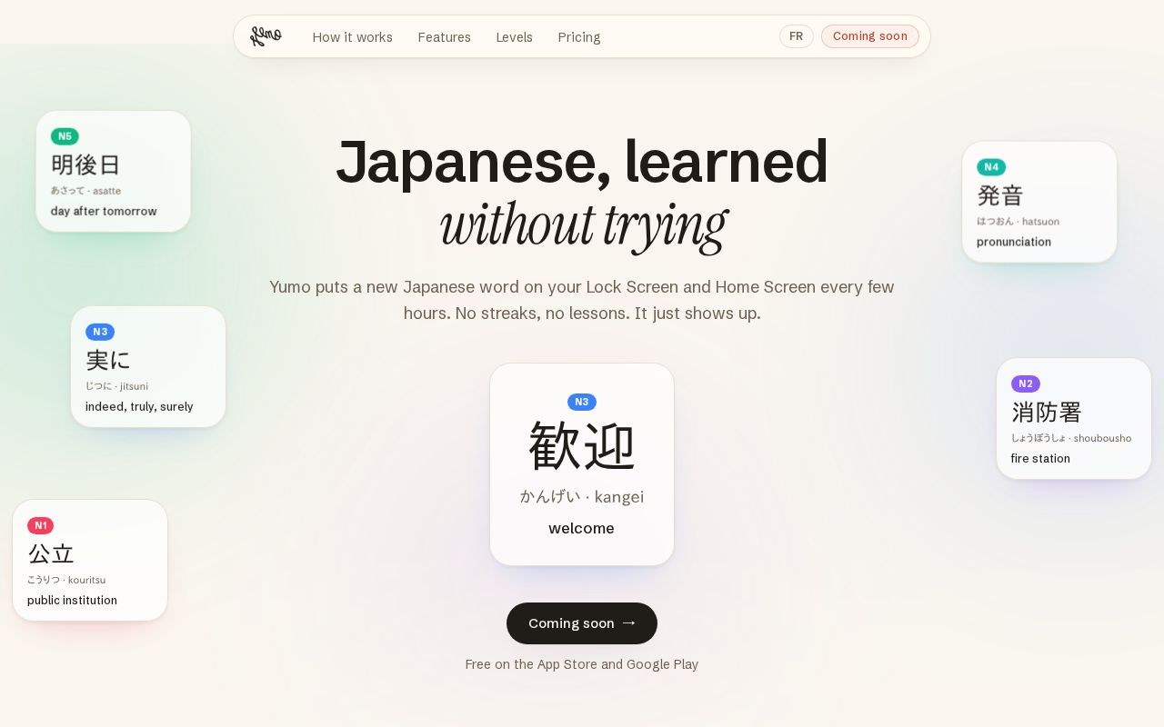 Preview of Yumo app landing page