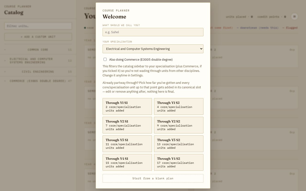 Preview of A course planner for Monash Engineering that treats you like an adult.
