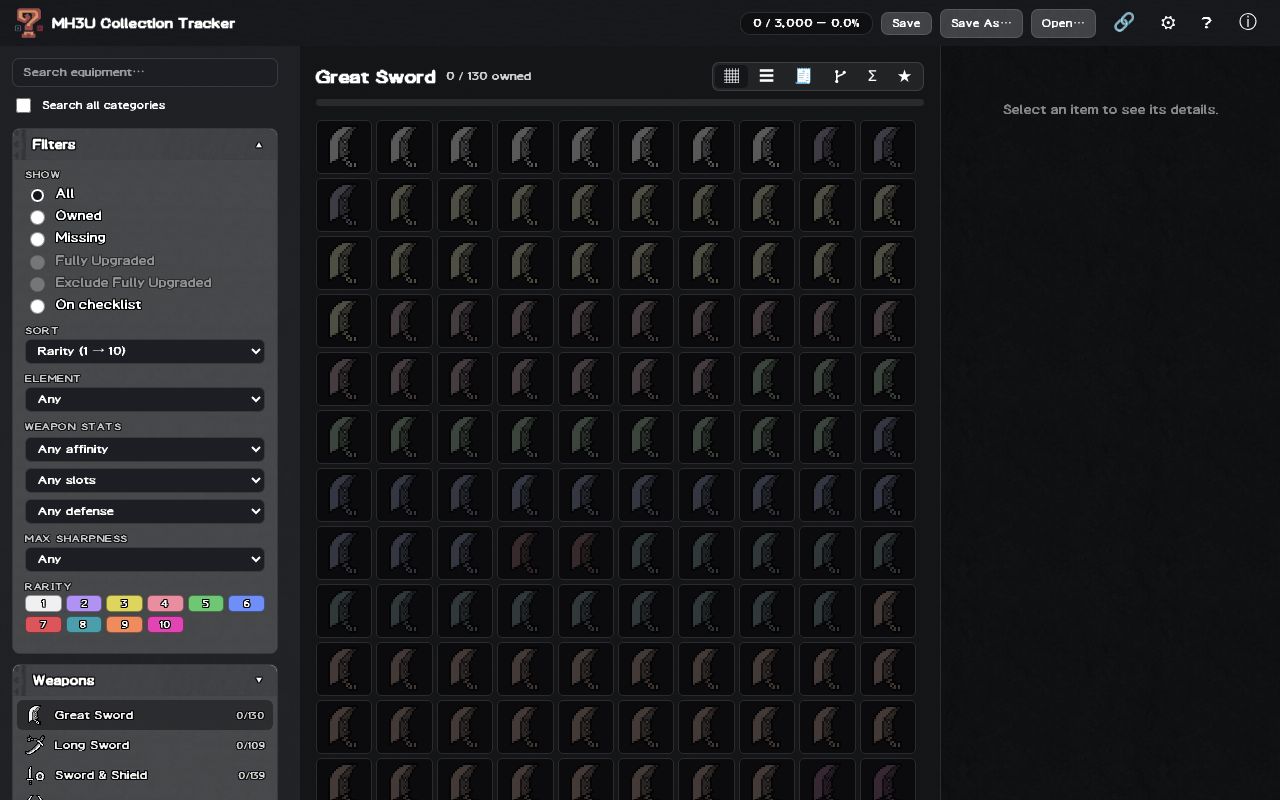 Preview of Mh3u Collection Tracker