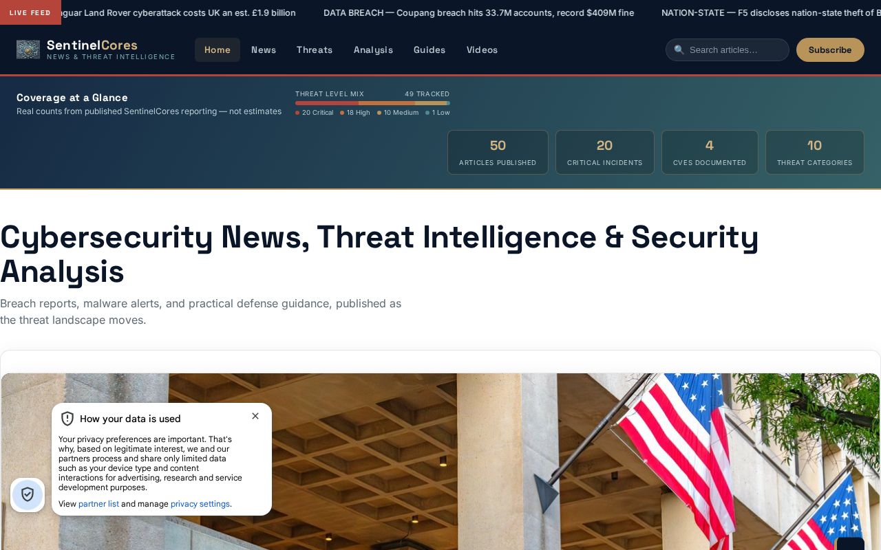Preview of Sentinelcores Cybersecurity Website