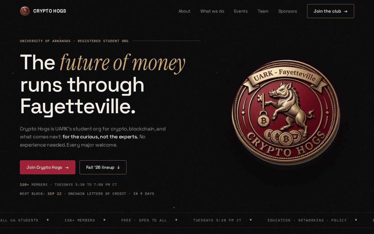 Preview of Crypto Hogs · the cryptocurrency club at the University of Arkansas