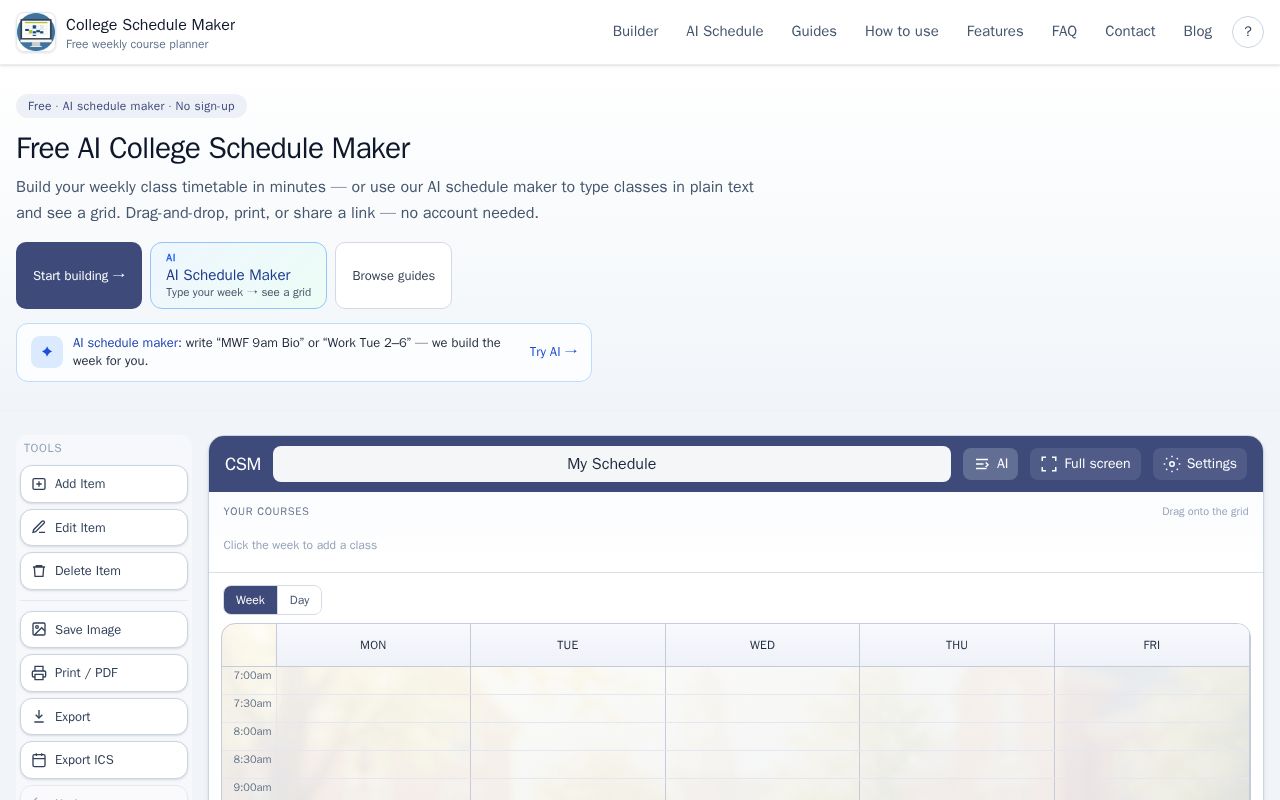Preview of Free College Schedule Maker