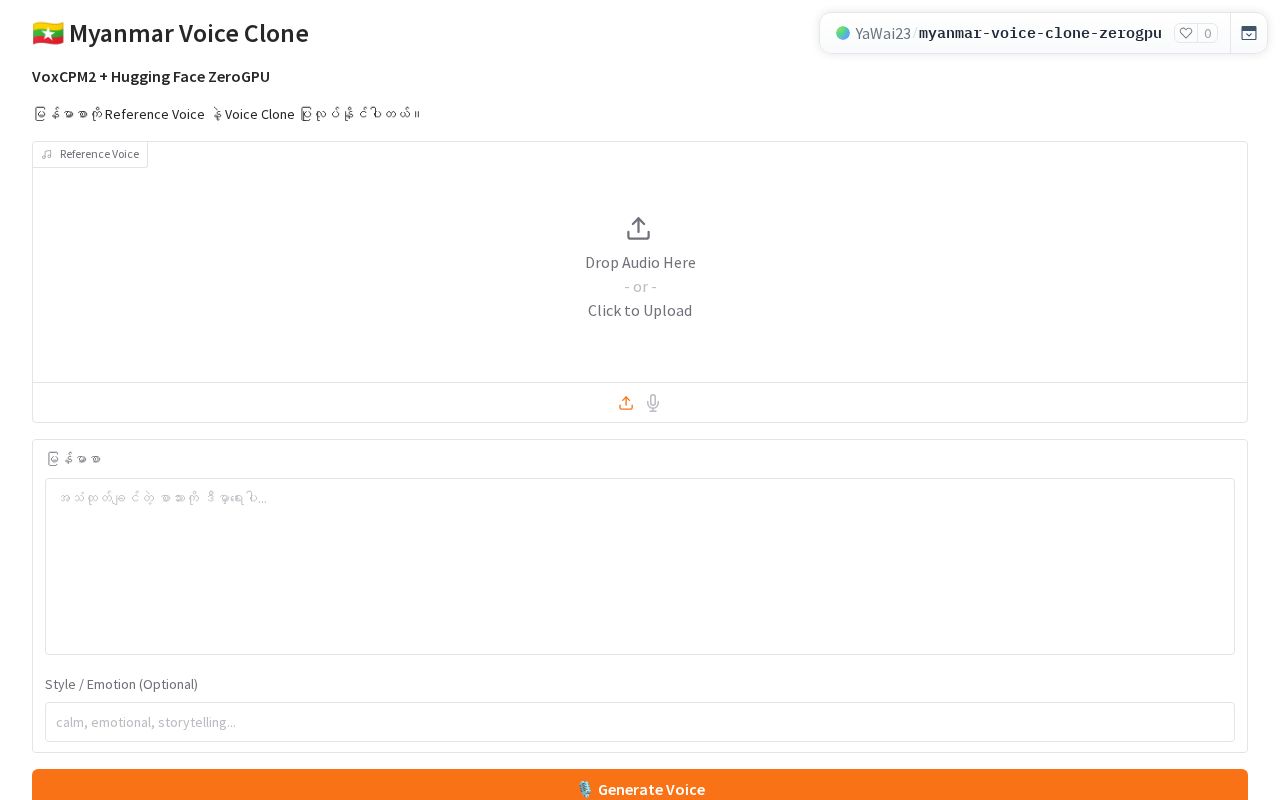 Preview of Myanmar Voice Clone Zerogpu