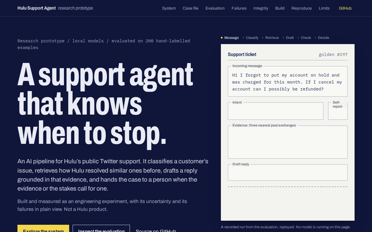 Preview of Hulu Support Agent