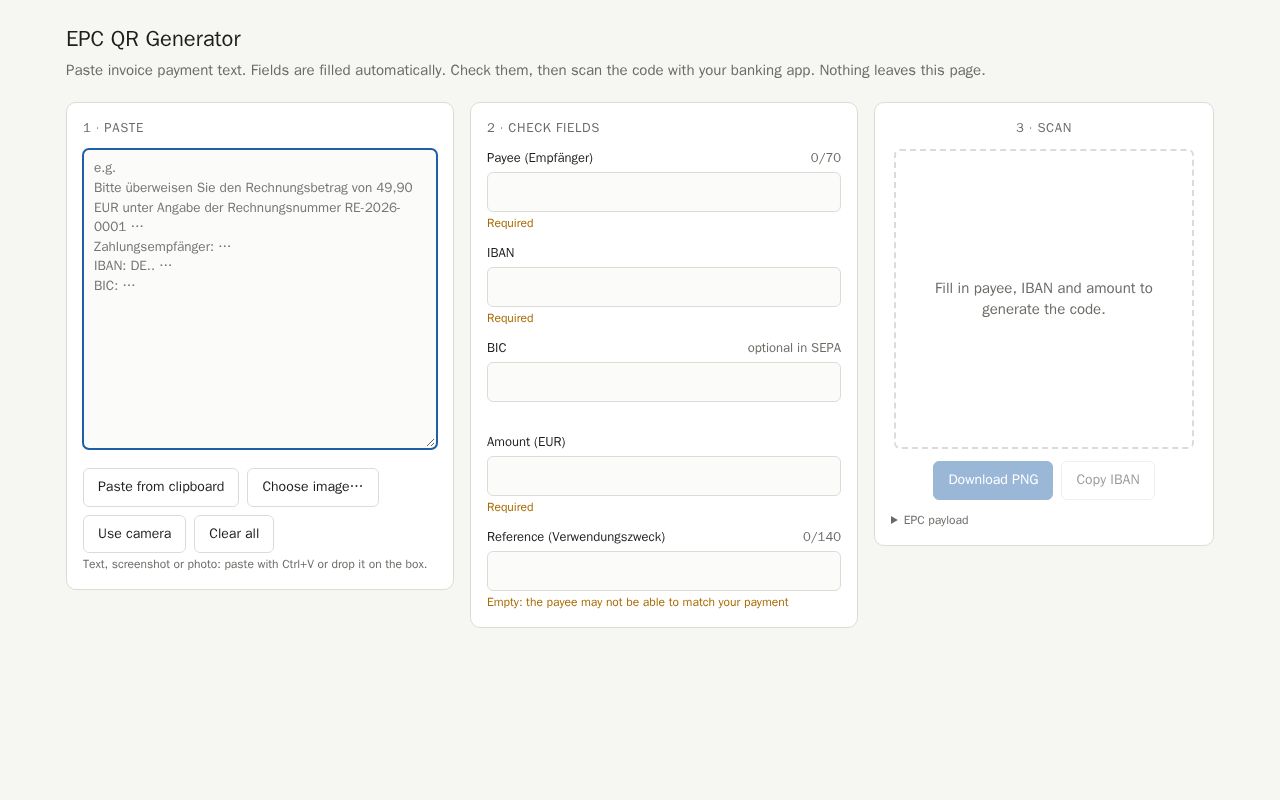 Preview of EPC QR Generator