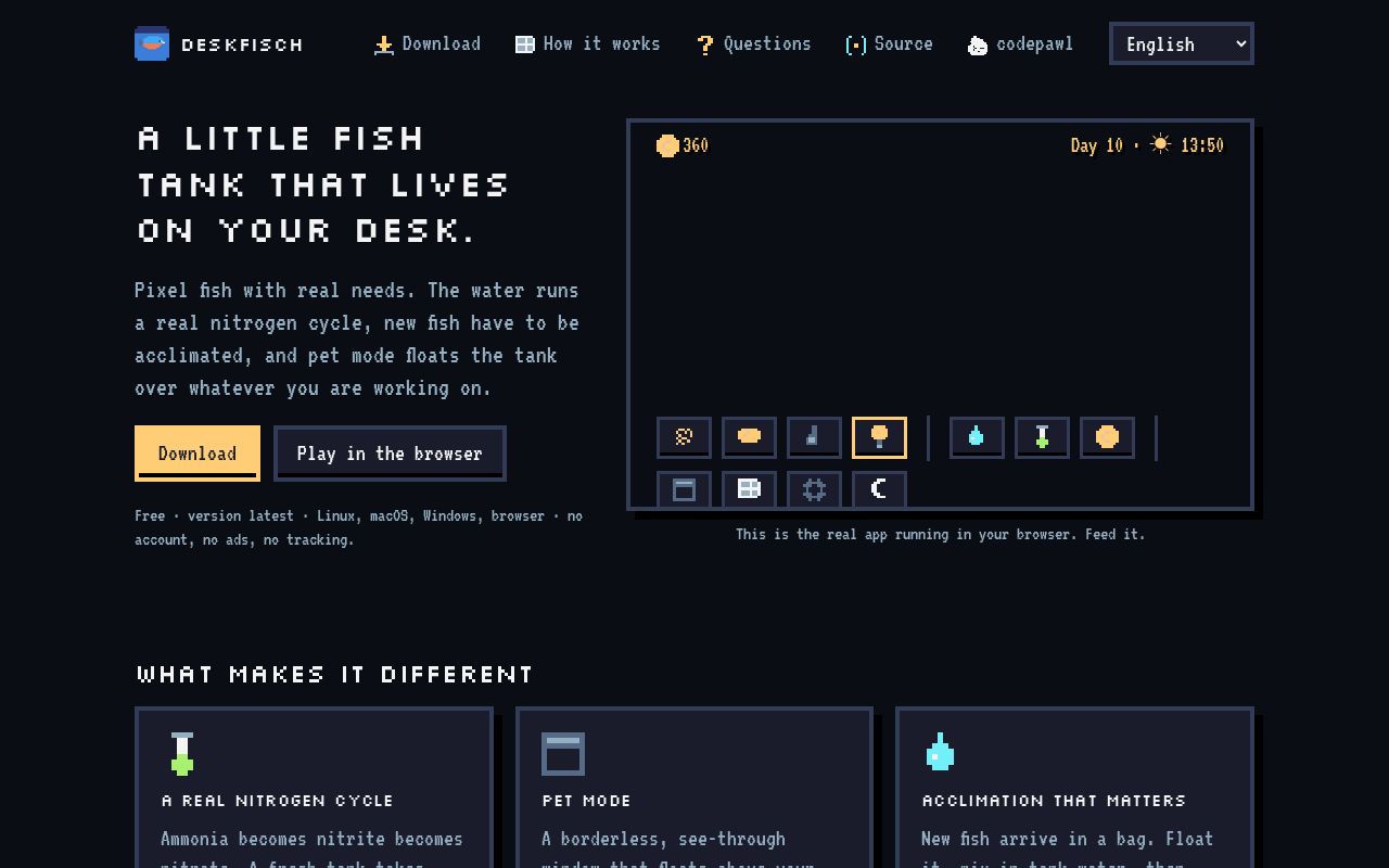 Preview of A cozy pixel-art aquarium for your desktop