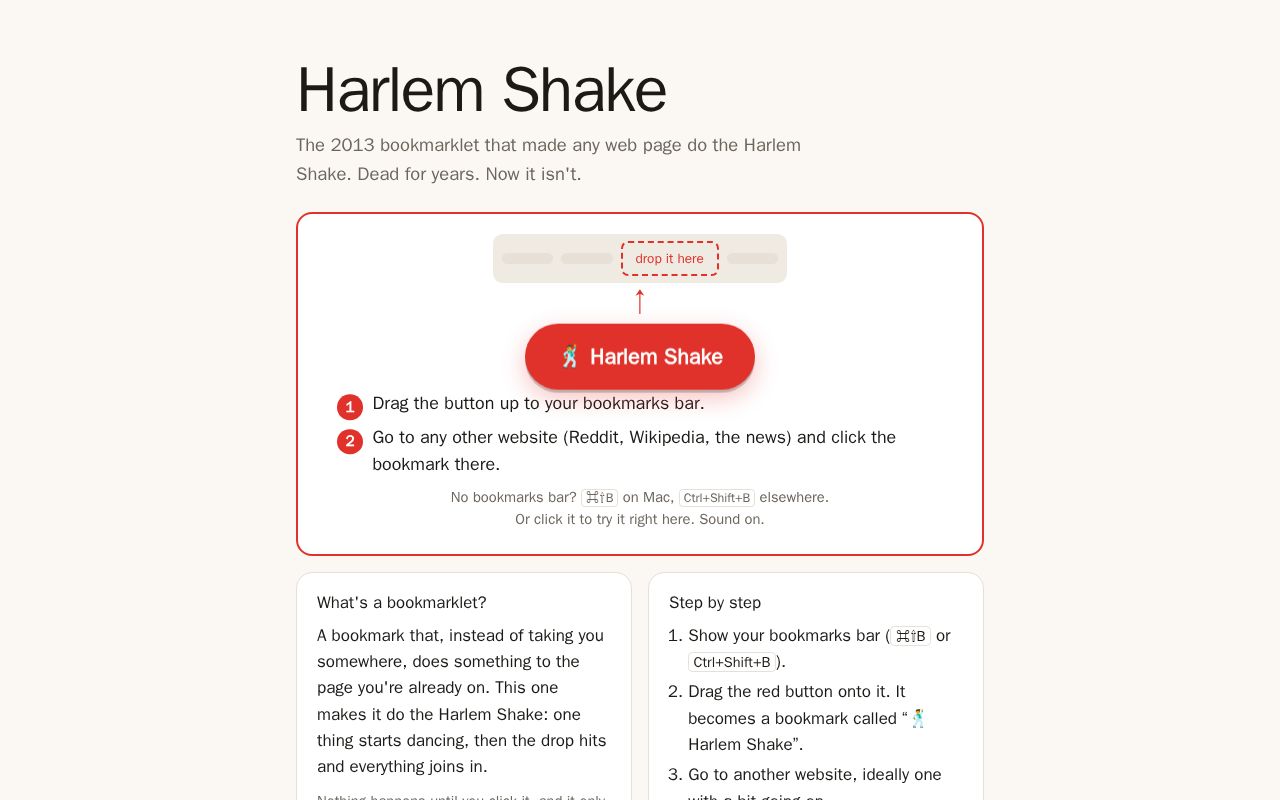 Preview of Harlem Shake Bookmarklet