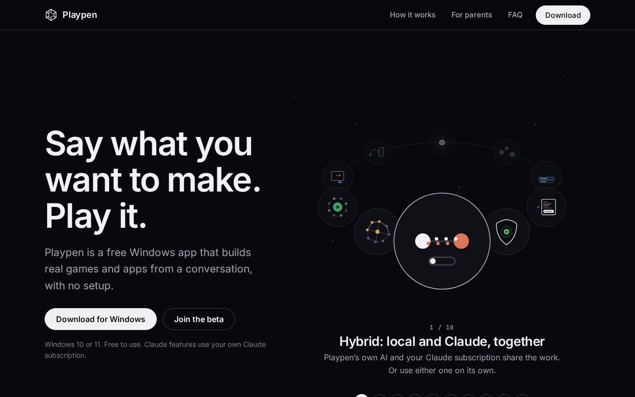 Preview of Playpen: say what you want to make, then play it