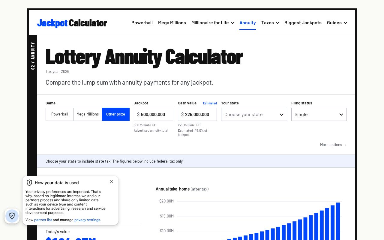 Preview of Lottery Annuity Calculator: Lump Sum vs Annuity