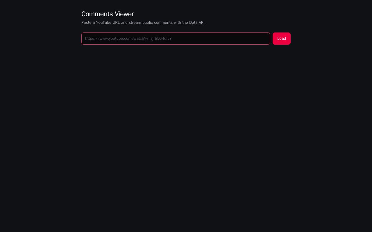 Preview of Frontend-only YouTube comments viewer