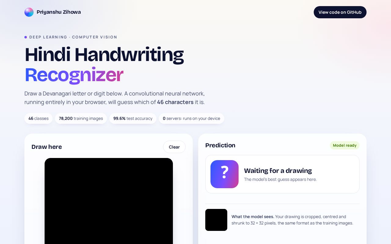 Preview of Hindi Handwriting Recognizer