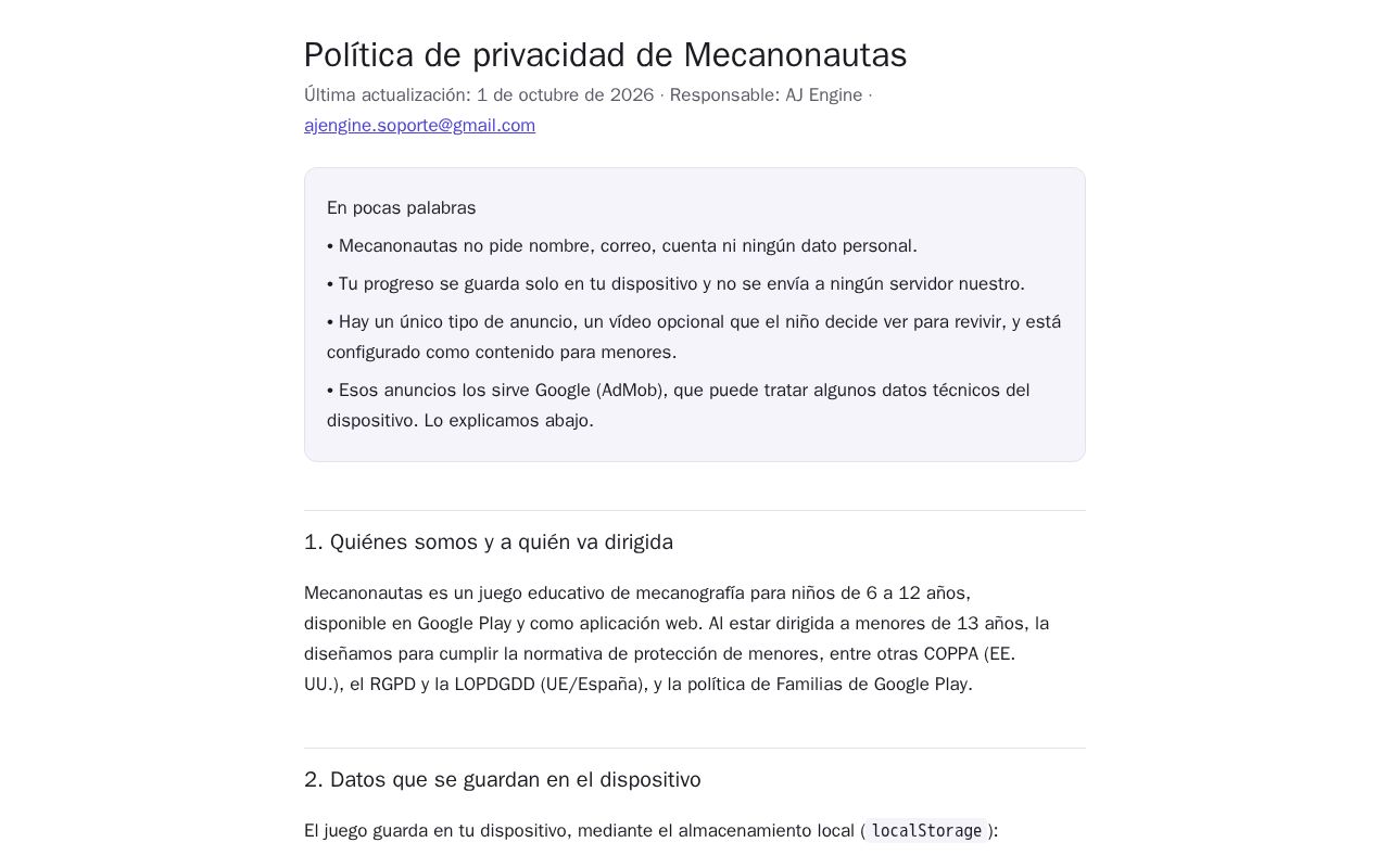 Preview of Mecanonautas Privacidad