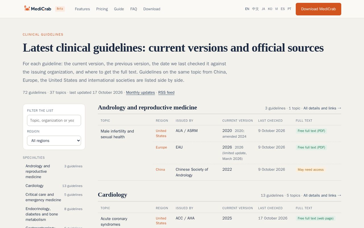 Preview of Clinical Guideline Versions