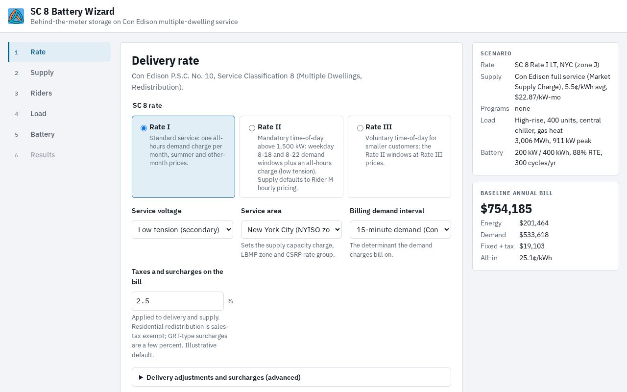 Preview of Coned Battery Wizard