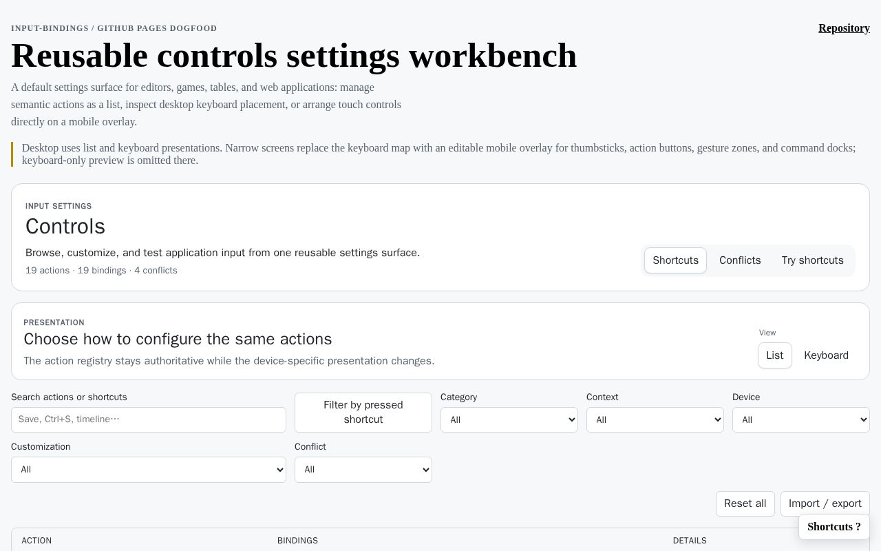 Preview of Input Bindings
