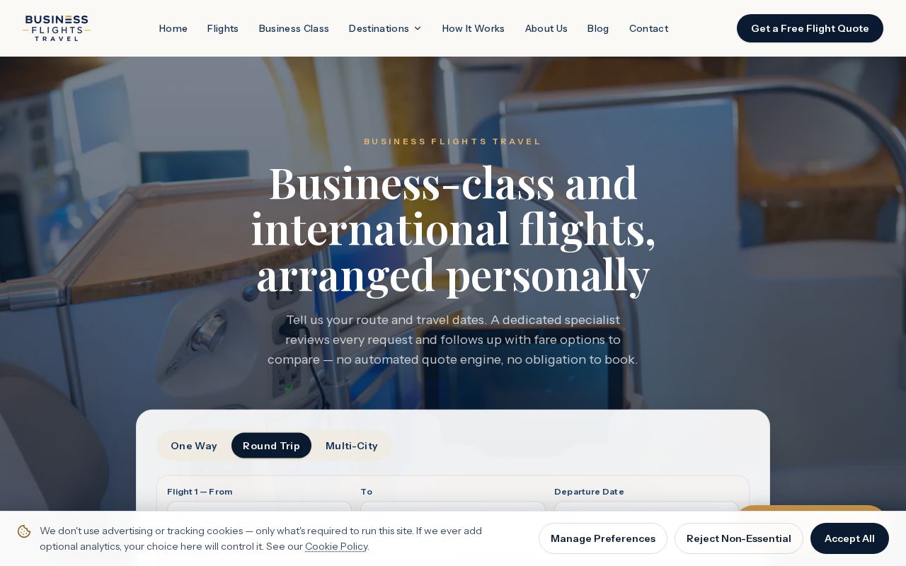 Preview of Business Flights Travel Website