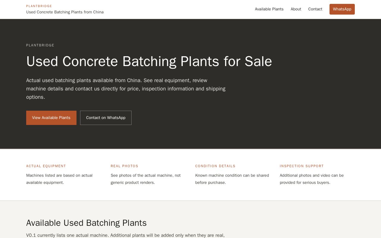 Preview of English sales site for used concrete batching plants from China