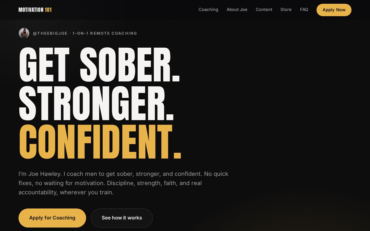 Preview of Motivation 101 — remote coaching site for Joe Hawley (@theebigjoe)